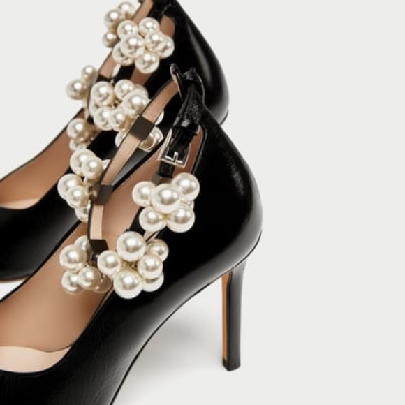 LAST ONE Zara leather heels w/ removable pearls - Picture 3 of 8